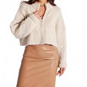 NEW BISHOP + YOUNG 1/2 zip long sleeve cable sweater in oat